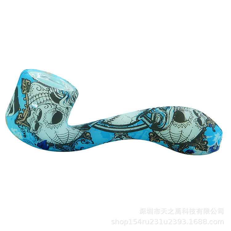 跨境爆款硅胶烟斗 欧美流行印花七字小烟斗新款silicone pipe详情7