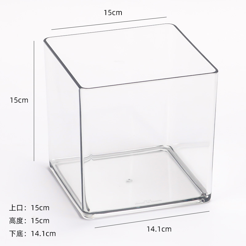 Caja transparente cuadrada acrílica, caja de almacenamiento de cubo de flores de una pieza, flores de escritorio, planta verde, arreglo floral, recipiente hidropónico