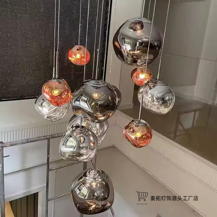 Postmodern Minimalist Loft Duplex Large Chandelier Villa High-Ceiling Living Room Staircase Lighting Lava Restaurant Chandelier