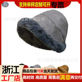 毛绒渔夫帽女冬季加厚保暖盆帽 防风雷锋帽麂皮绒蒙古帽兔毛帽子