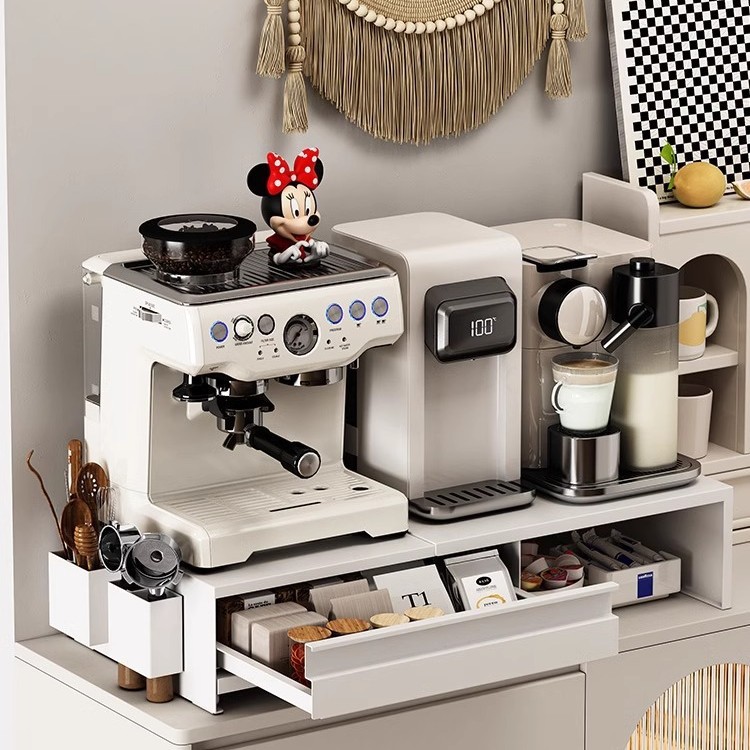 キッチンコーヒーメーカー置物棚水カウンターデスクトップ引き出し式ティーバッグマグカップテーブル防塵カップ収納棚