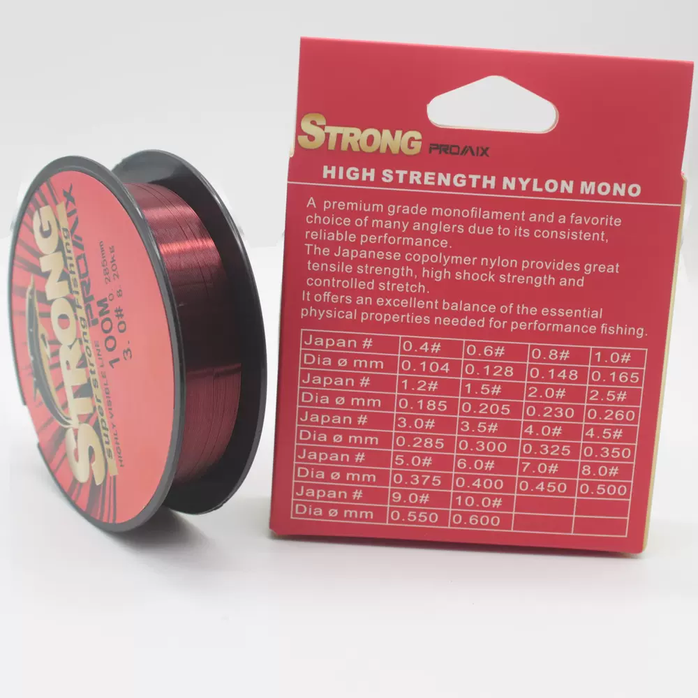 100米透明尼龙渔线 海杆钓鱼线红色主线 子线鱼线现货跨境代发