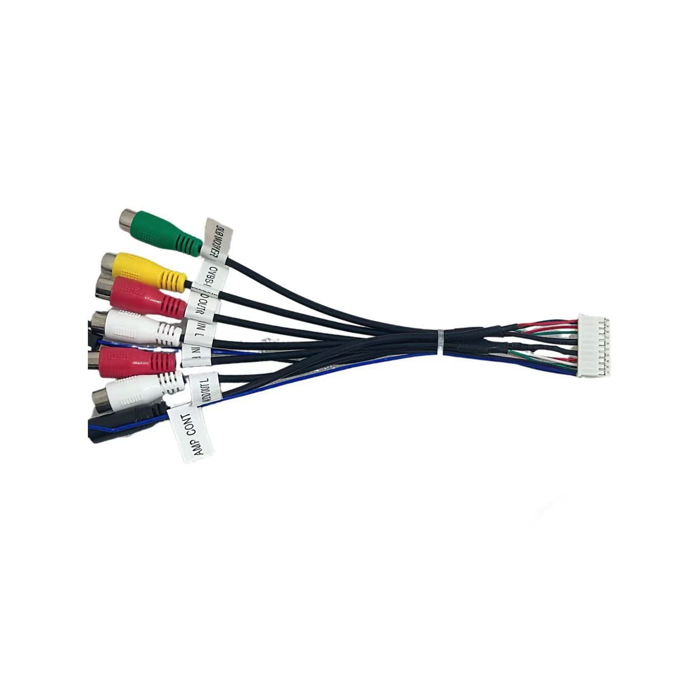 Universal 7-pin audio cable with fan interface for car navigation system audio and video input/output connection