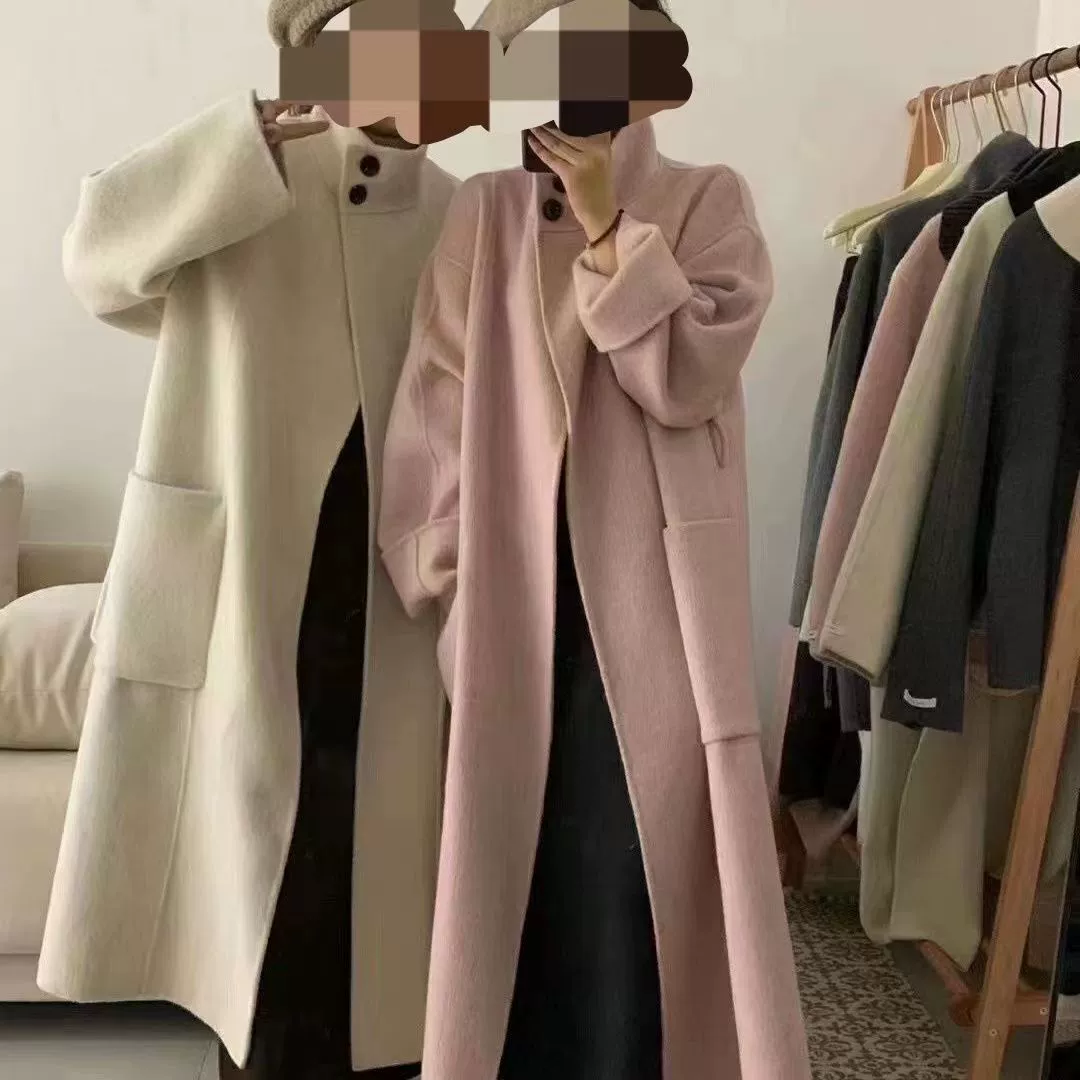 Чистые красные взрывы 2023 осенне-зимнее Новое двустороннее шерстяное пальто, женская Корейская версия свободного повседневного шерстяного пальто в наличии