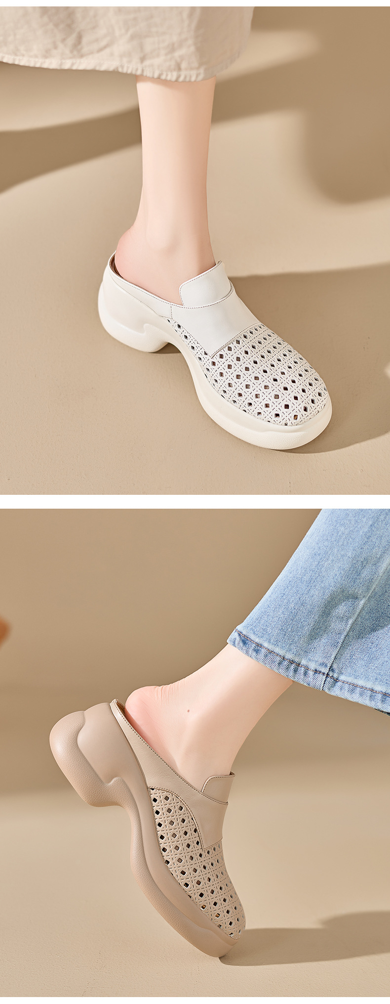 Sandal cao gót nữ mũi hở đế dày 6,5 cm — màu trắng ngà chi tiết 6