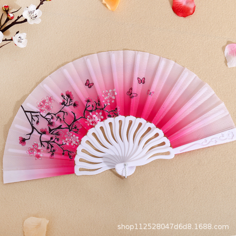 Abanico Plegable de Plástico Estilo Chino para Mujer, Abanico Plegable para Disfraces de Verano, Abanico Plegable para Danza y Espectáculos al por Mayor