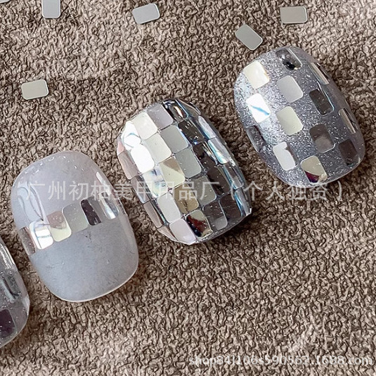 Japanese Nail Art Geometric Sequins Mirror silver Super Flash Silver Rectangular Sequins Color Magic Blue Square