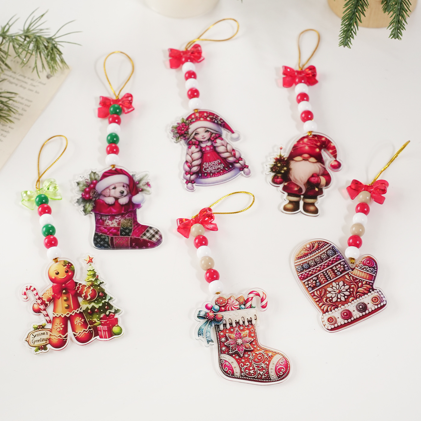 Acrílico transfronterizo estilo europeo y americano plástico plano colgante cuentas colgante árbol de Navidad colgante decoración colgante