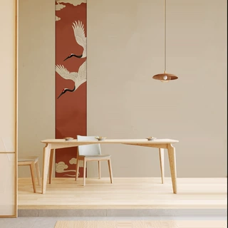 仙鹤禅意中式简约壁纸古典红色墙纸墙布无纺布电视背景墙挂画壁画