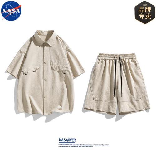 NASA Brand High-Quality Summer Shirt Set for Men - Advanced Style Loose Trendy Versatile Short Shorts and Short-Sleeve Set