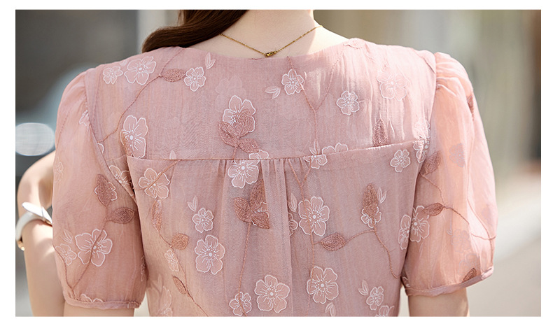 Đầm maxi nữ thắt eo tay bồng họa tiết hoa nhỏ cổ chữ V phong cách tea dress — Màu hồng, màu vàng chi tiết 30