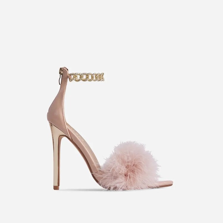 Furry pointed toe stiletto high heel fish mouth large size women's sandals Large size heel shoes_voghion.com