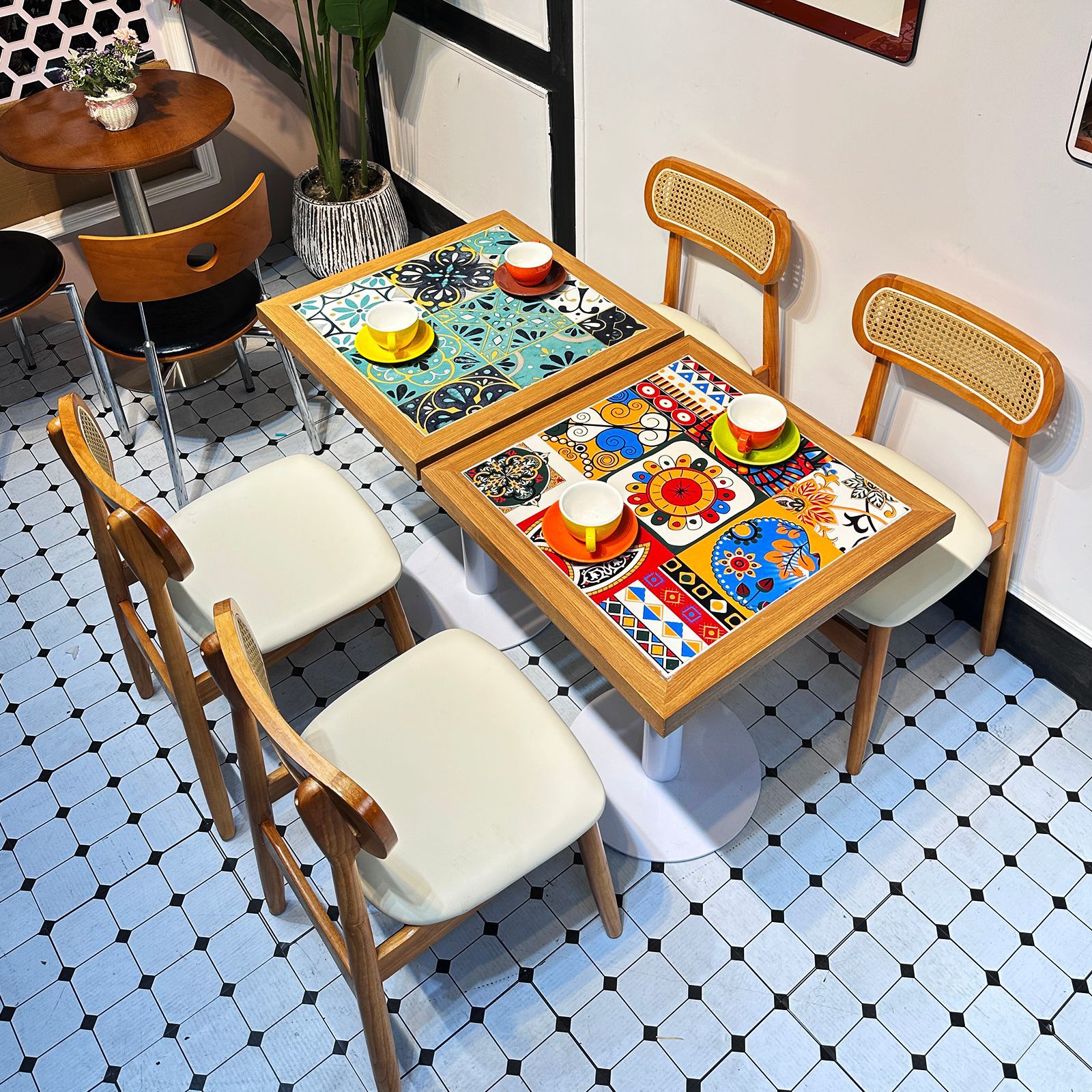 Restaurante occidental retro mesa y silla de caña combinación temática del sudeste asiático restaurante de té restaurante de catering combinación de mesa y silla comercial image 3