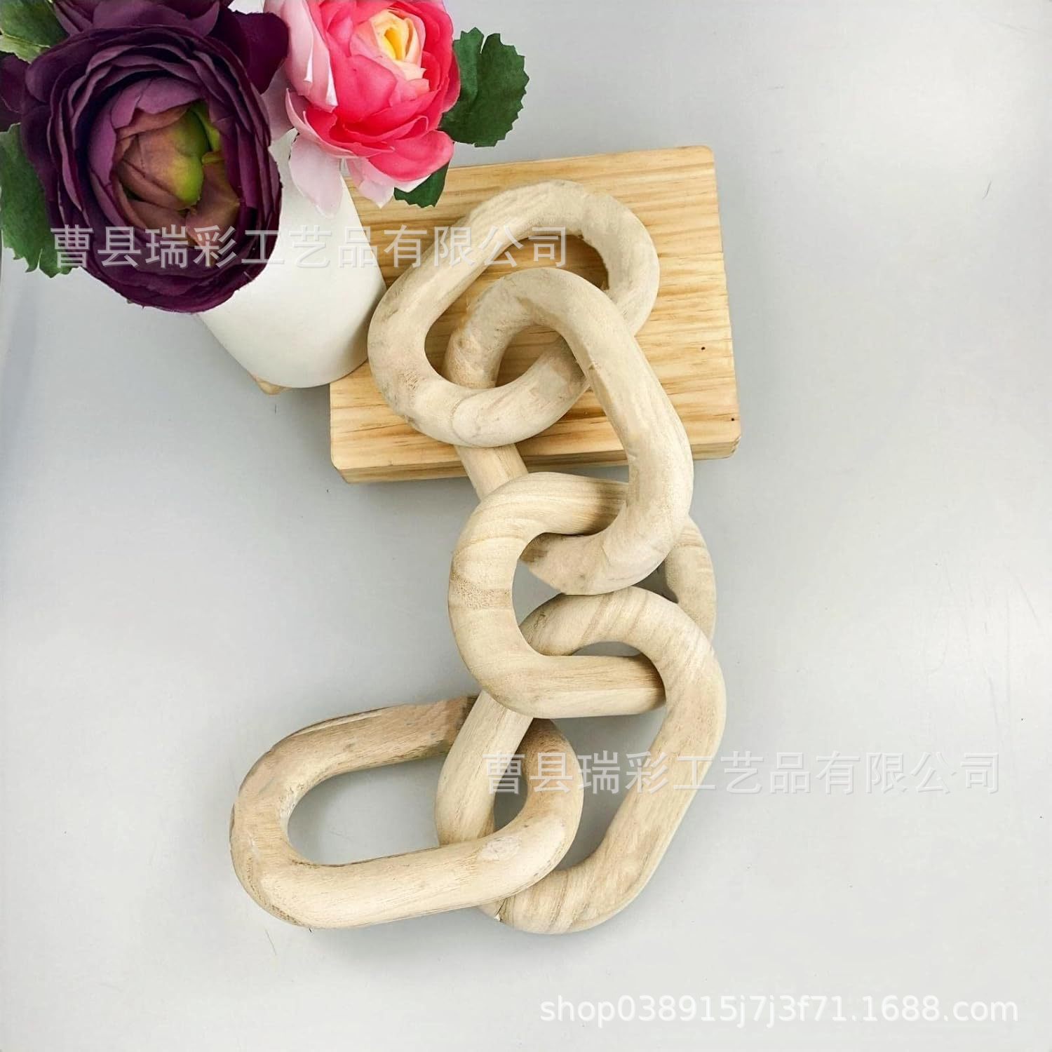 Cadena de madera de pino de cinco anillos de madera de decoración artesanía de madera cadena de madera de madera de madera sólida yuan Baoxiang image 4