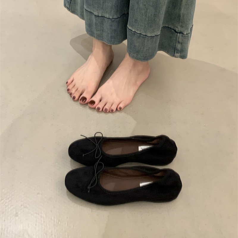 韩版早春新款浅口复古风小皮鞋低跟平底鞋蝴蝶结单鞋绒面奶奶鞋女|undefined
