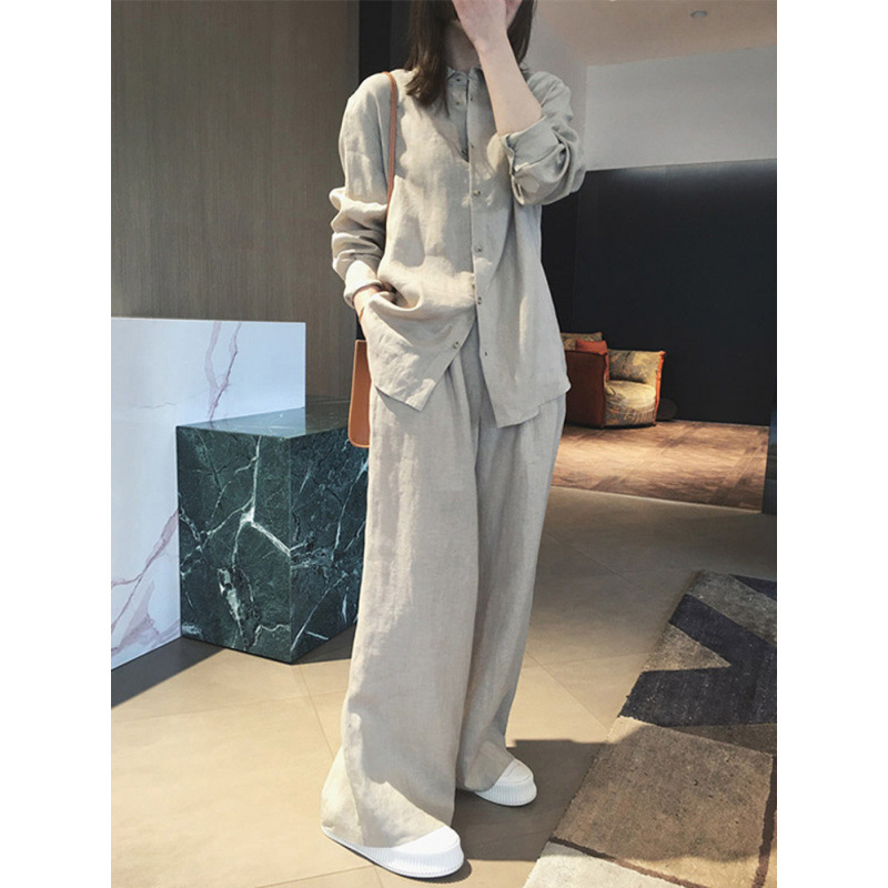 Cotton 2025 Summer New Cotton and Linen Chinese Style Ethnic Style Casual Design Shirt Wide Leg Pants Suit for Women