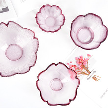 日式玻璃樱花碟 个性花瓣碗家用蘸料碟 调味碟玻璃沙拉碗餐具套装