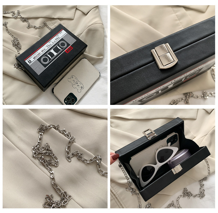 2024 Neue personalisierte Radio-Damentasche Trendy Box Kleine quadratische Tasche Bandkette Internet Rote Umhängetasche mit einer Schulter Damentasche_voghion.com