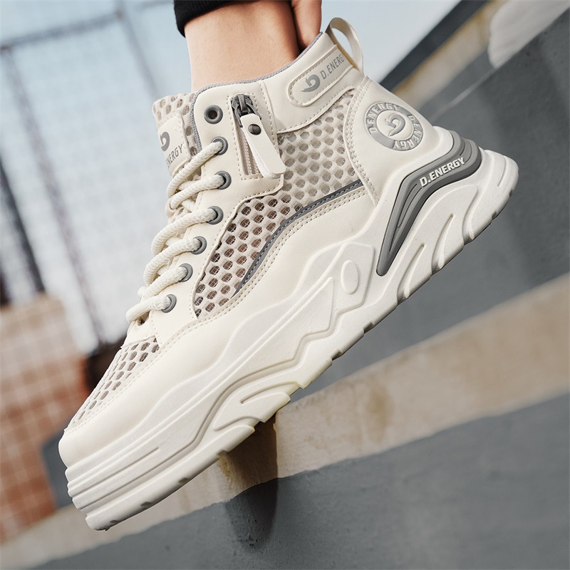 Tejido de malla personalizado primavera y verano nuevos zapatos casuales de moda de tacones planos versátiles diarios cómodos zapatos blancos transpirables para hombres