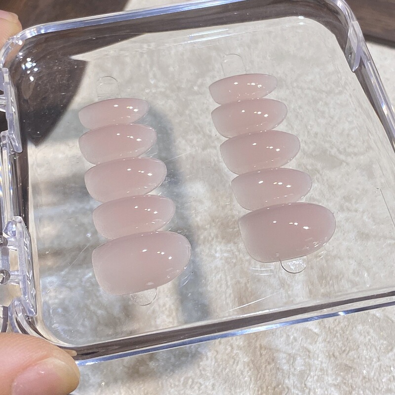Purely Handmade Light Pink-Purple Colored Structural Wearable Nails in Honey Color, High-End Clear Style Manicure with Removable Nail Pieces