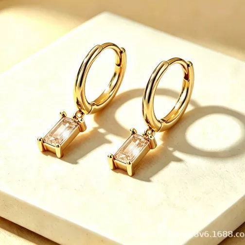 Geometric rectangular zircon fashion versatile earrings for women with an ins-style design
