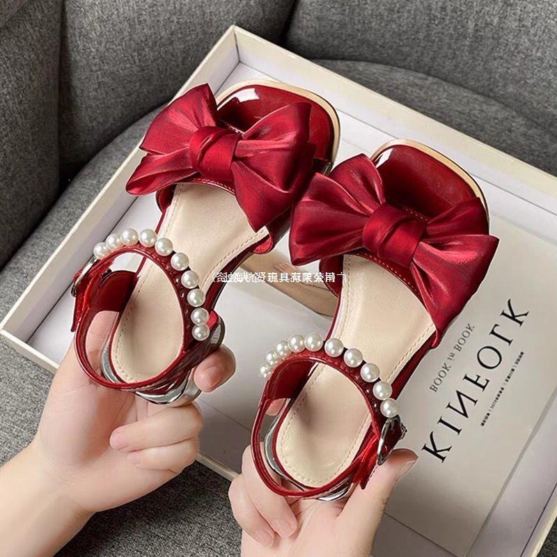 儿童凉鞋年夏季新款中大童女孩软底小高跟蝴蝶结女童公主鞋子