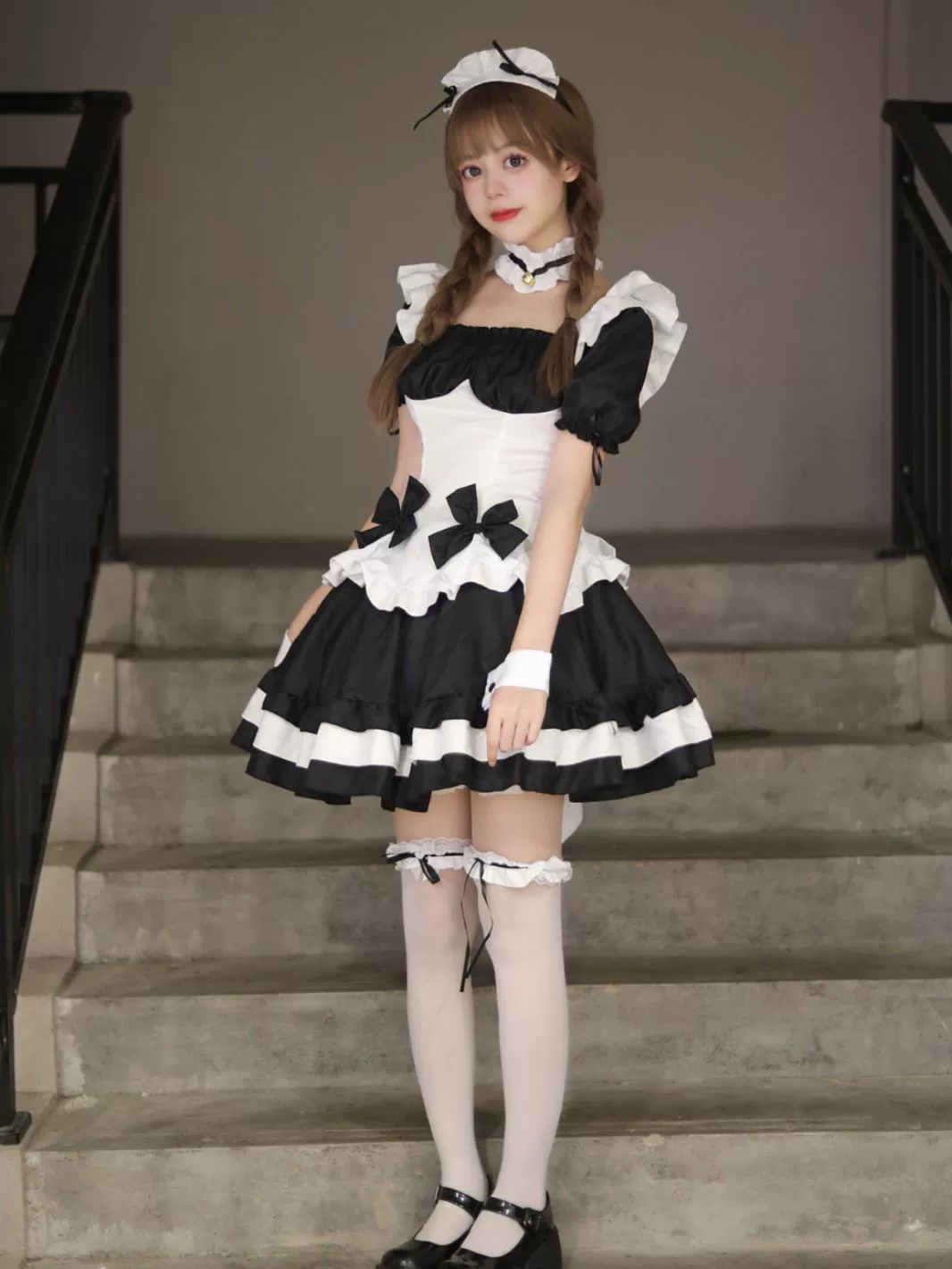 Платье косплей Lolita принцессы, акриловые акценты, черно-белое, верх+юбка+аксессуары, один размер