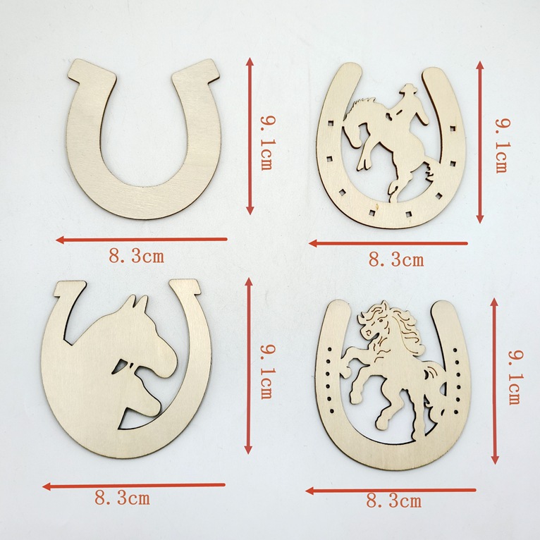 Cuatro tipos de registro herradura madera hueco chips DIY tallado colgante artesanía personalizada 24 unidades un paquete