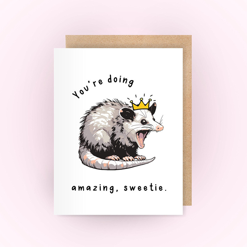 Cartoon Fun Opossum Greeting Card Humorous Foreign Trade Thank You Card Message Card with Envelope Gift Card Creative for Friends