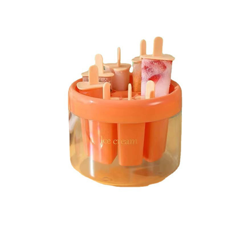 Popsicle Mold (8) — Food-Grade Silicone Popsicle Maker with Lid, Auto-Release, green/orange