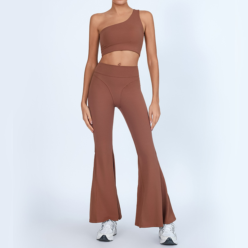 Amazon Cross-Border Yoga Set con cojín de pecho chaleco de hombro único cintura alta elevación de cadera desnuda pantalones deportivos de bocina de fitness