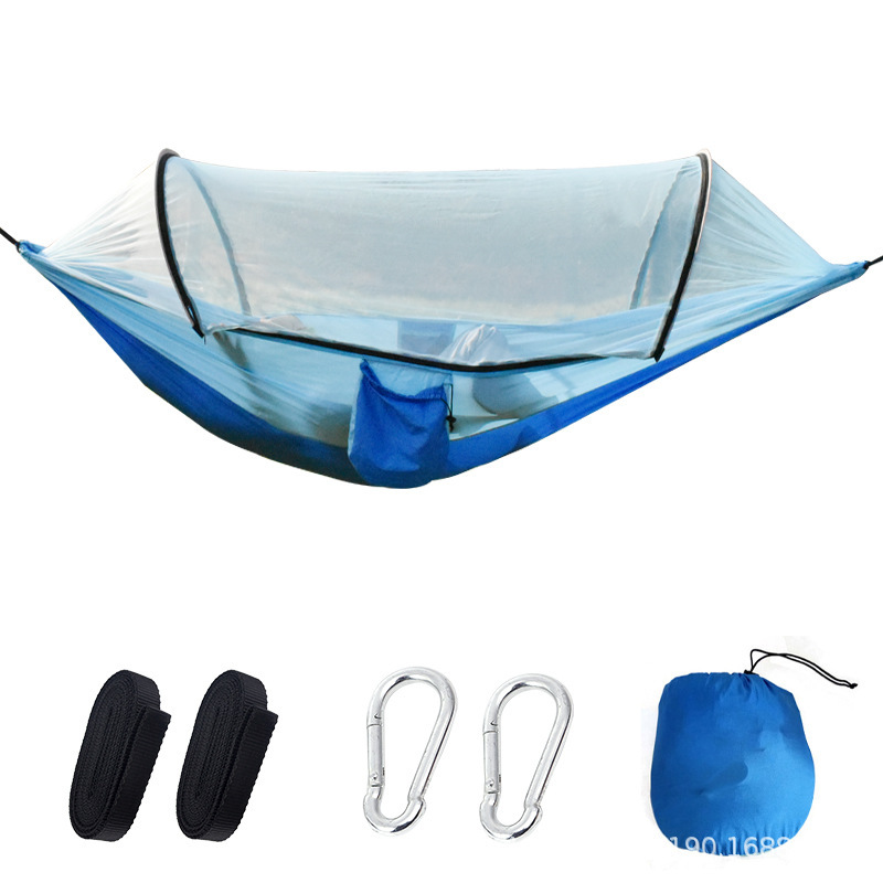 Hamaca con mosquitero para acampar al aire libre, antimosquitos, poste de soporte de apertura rápida automática, antivuelco, columpio interior, tipo colgante portátil