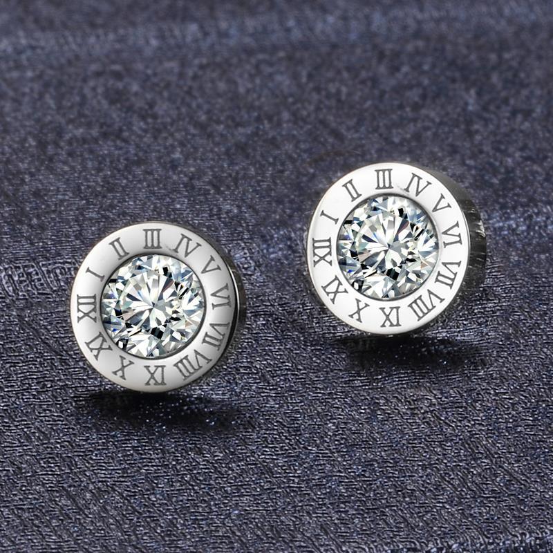 Japonés y coreano simple moda redonda diamante romano digital titanio acero Stud pendientes Mujer Red rojo elegante todo fósforo pendientes de moda pendientes image 8