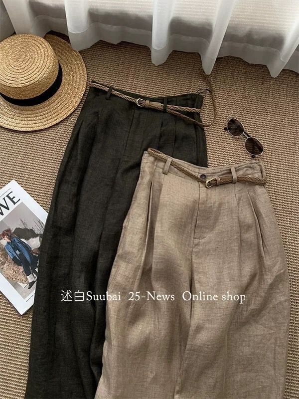 This Year's Popular Khaki Linen Wide-Leg Pants for Women ◆ Summer High-Waisted Slimming and Relaxed Straight Casual Trousers