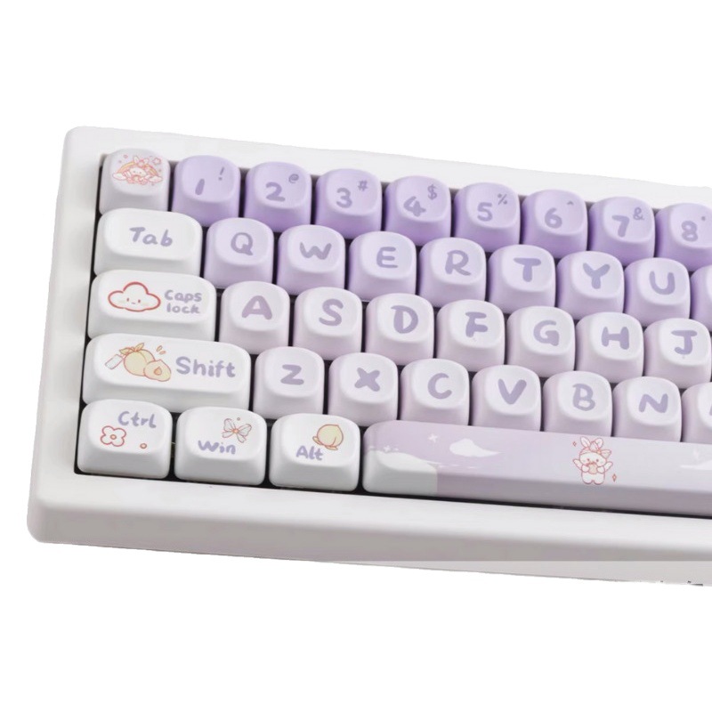 Gradiente de conejo púrpura keycap MOA altura PBT keycap sublimación de cinco lados lindo personalizado gran conjunto completo de keycaps