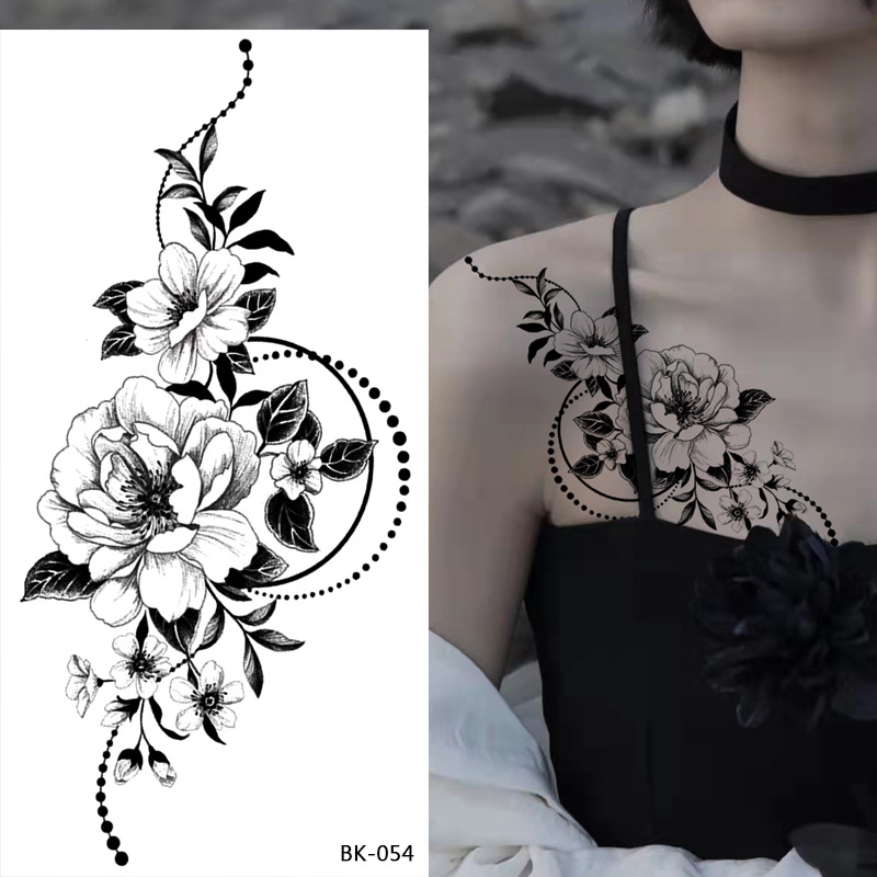 Cross-border dedicado Sketch flor tatuaje pegatinas boceto tatuaje pegatinas Rosa flor blanco y negro tatuaje de la flor