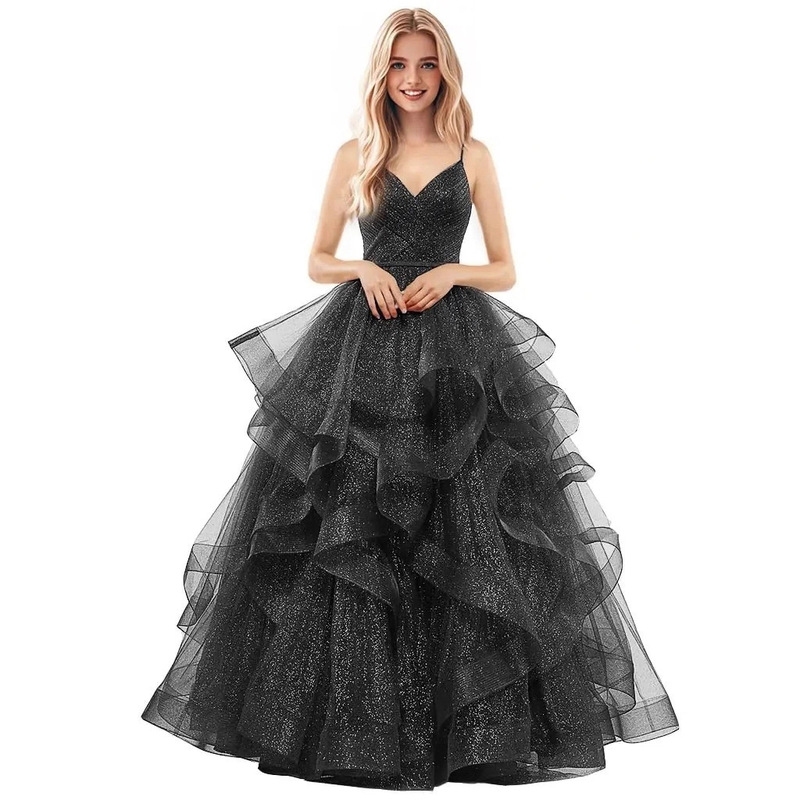 New Style Evening Dress with Straps, French Mesh Long Dress, Birthday Party Ball Princess Dress, Cross-Border Aliexpress