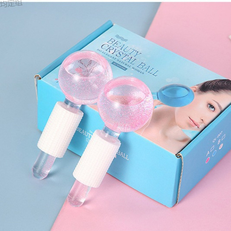 Cross-border Amazon Ice Hockey Beauty Ball, Pink Crystal Ice Hockey, Ice Therapy Facial Massage Glass Ice Wave Ball Beauty Ball