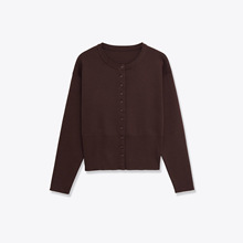 跨境女装批发欧美风2025新款时尚百搭圆领平针针织长袖衫开衫上衣