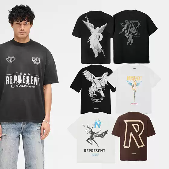 Cross-border欧美潮牌 REPRESENT Letter Graphic T-Shirt Slogan Print Short Sleeve Tee Unisex American High Street Style