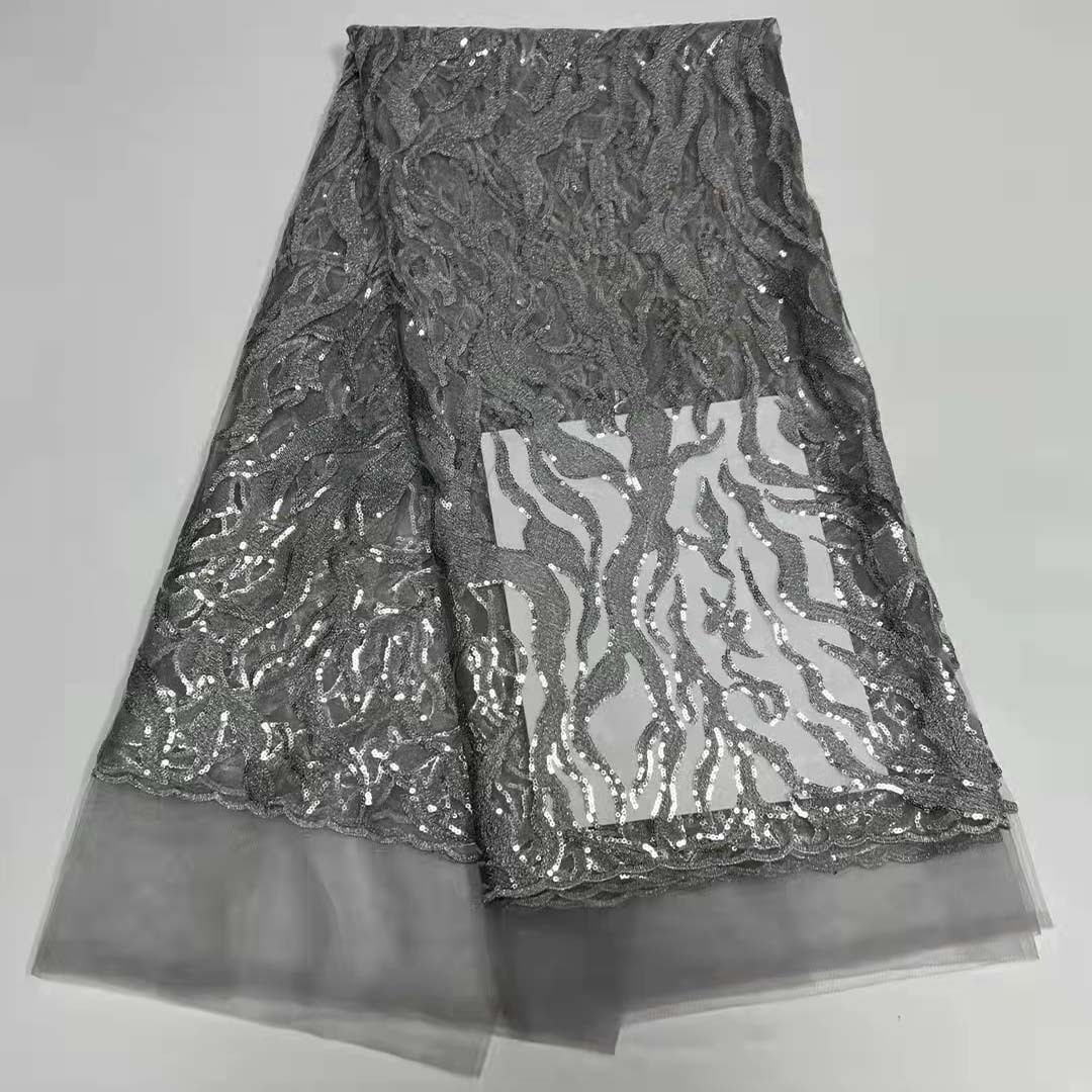 Nueva malla oscuro patrón de lentejuelas bordado accesorios de encaje de Europa y América no-vestido de fiesta de la boda tela de encaje JX1847 image 6