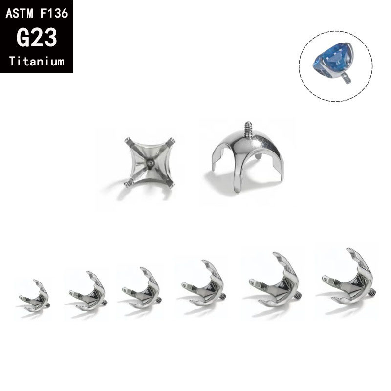 G23 Titanium Rose Cut Round Bottom Four-Prong Earring - Flat Back Labret Stud for Ear Lip Nose Piercing detail image 9