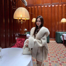 沪上千金~狐狸毛领连帽羊毛大衣外套女款2025新款冬