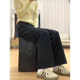 黑色直筒牛仔裤女2026春季新款宽松显瘦小个子拖地窄版阔腿长裤子