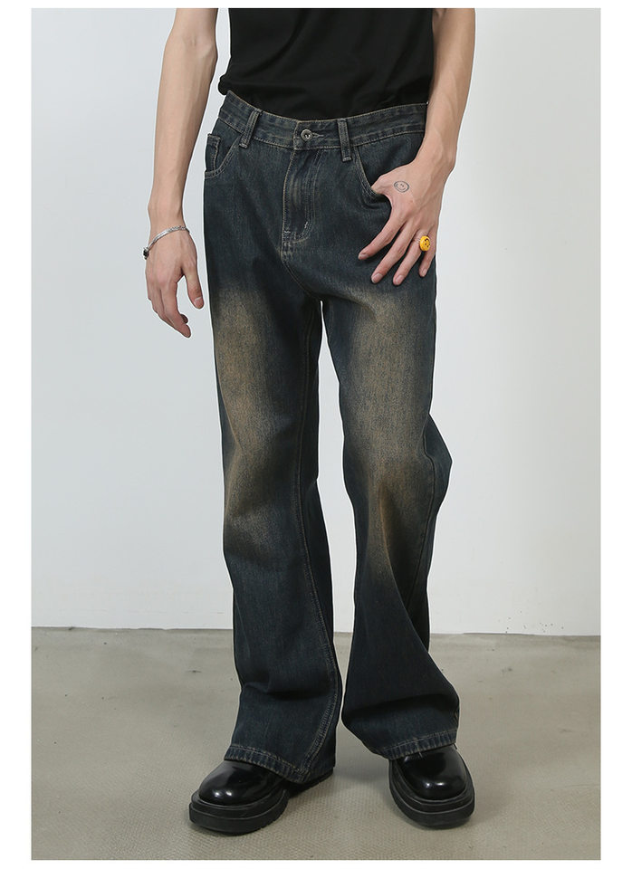 Quần jean nam ống đứng dáng suông rộng cạp vừa phong cách Hàn, vải denim giặt cổ điển — Xanh lam nhạt, Xám nhạt, Đất Sét chi tiết 9