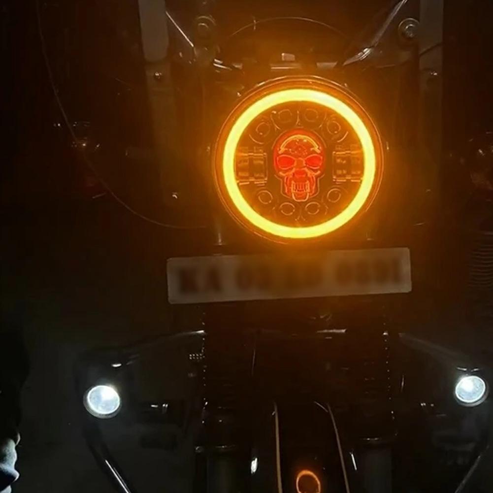 7inch Wrangler Harley Headlight Motorcycle Led High and Low Beam Round Colorful Skull Headlight Set