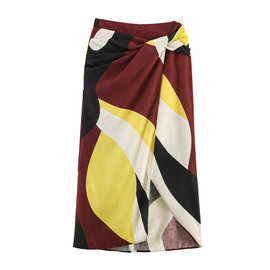 速卖通批发春季新款女装百搭印花打结饰迷笛裹身半身裙2552221