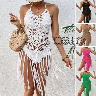 Amazon European and American New Beach Vacation Sexy Big Backless Hand Hook Strap Hollow Tassel Bikini Short Top