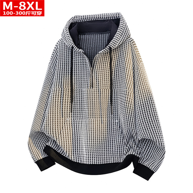 Spring and Autumn Trendy Men's Fashion Patch Pocket Knit Hooded Sweatshirt Plus Size Loose Fit Sports Casual Jacket