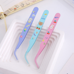 Cute cartoon tweezers DIY color pointed elbow handmade hand account clip macaron pink stainless steel tweezers